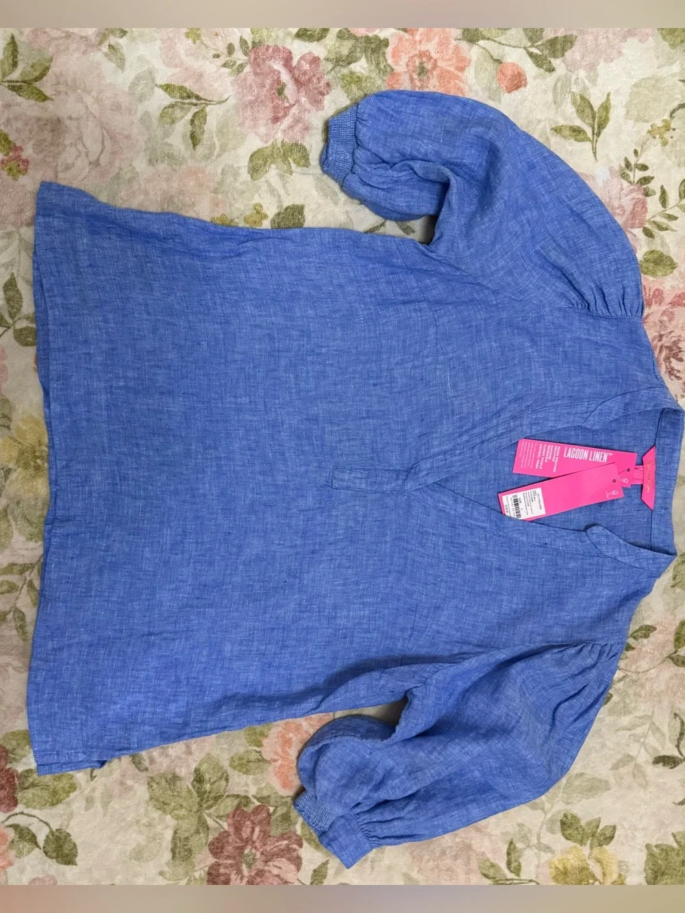 Lilly Pulitzer NWT Mialeigh 100% Linen Puff Elbow Sleeve Blouse